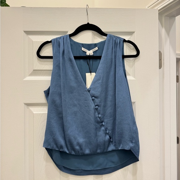 Veronica Beard Rahi Satin Wrap-Effect Top Lagoon Blue Size 4 - Picture 7 of 9